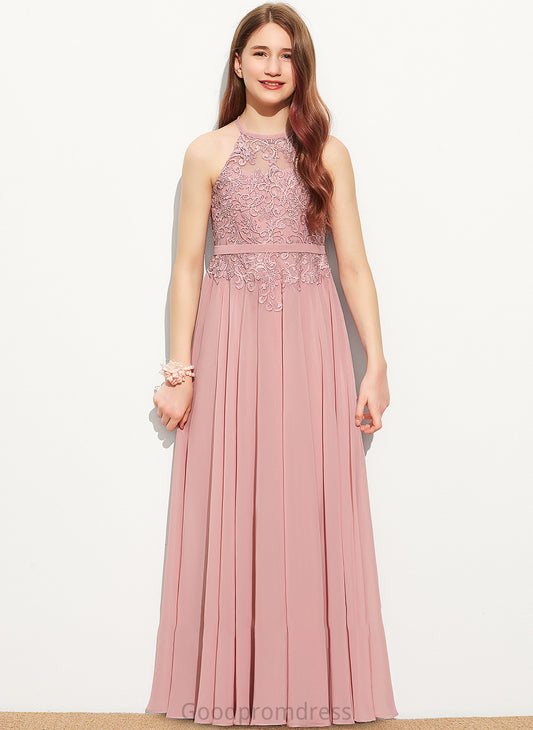 Lace Junior Bridesmaid Dresses Floor-Length A-Line Scoop Neck Chiffon Stacy