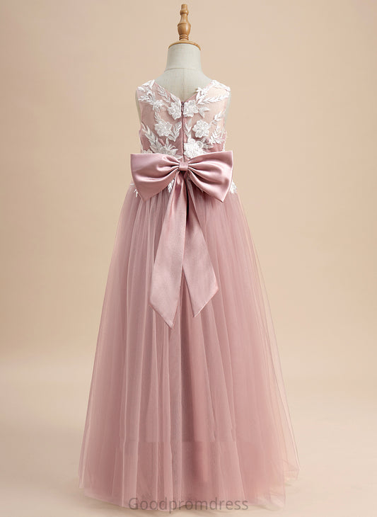 With Lace/Bow(s) Flower Girl Dresses A-Line Tulle Flower - Sleeveless Girl Floor-length Dress V-neck Zara