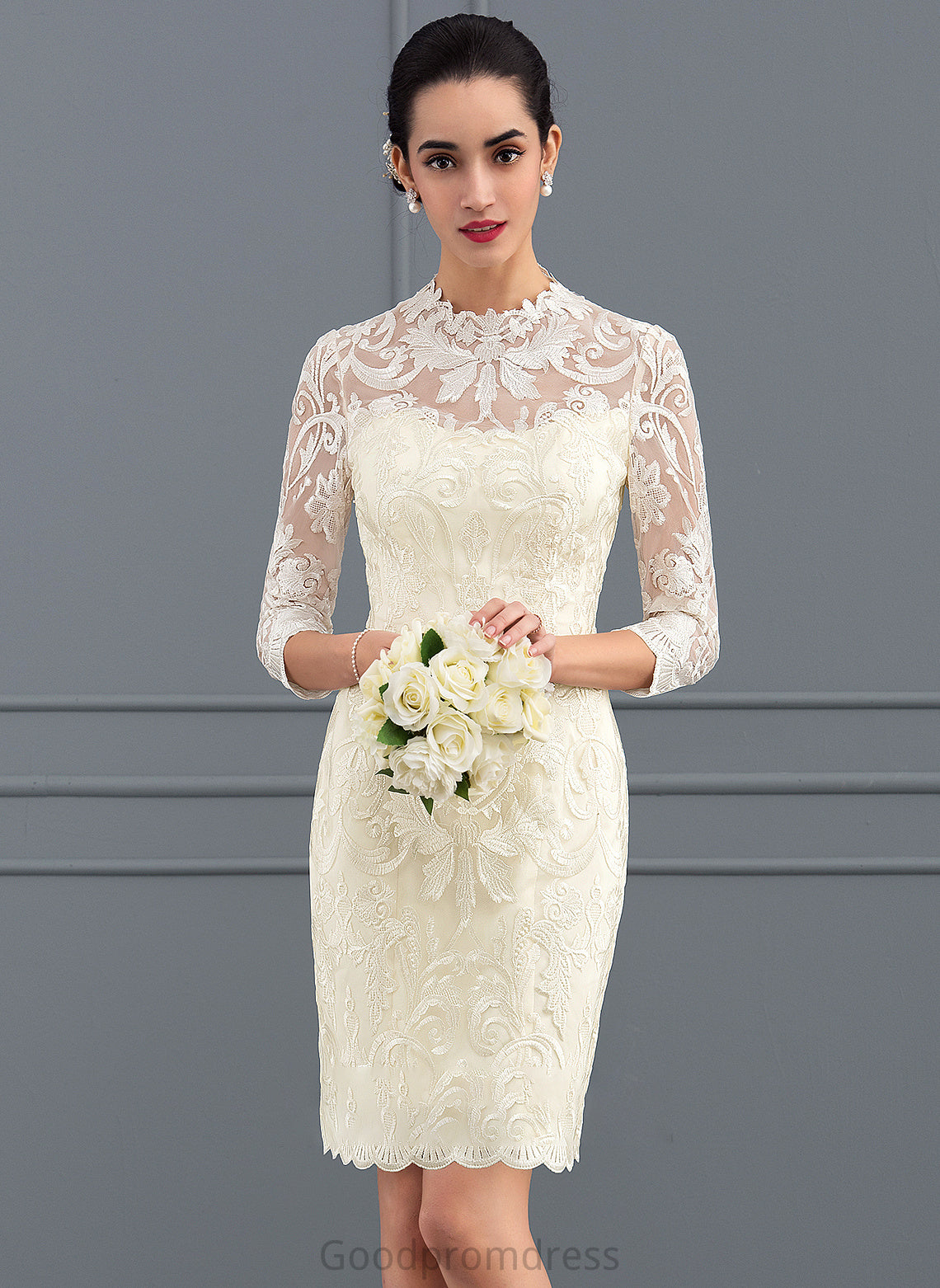 Dress Lace Sheath/Column Alison Knee-Length Wedding Wedding Dresses Neck High