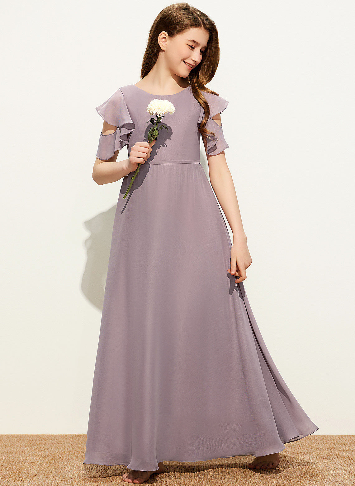 Chiffon Ruffles A-Line With Junior Bridesmaid Dresses Neck Cascading Scoop Floor-Length Abigayle