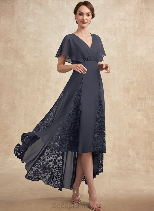 the Celia Mother of the Bride Dresses Bride V-neck Ruffle of Lace Asymmetrical A-Line With Dress Chiffon Mother