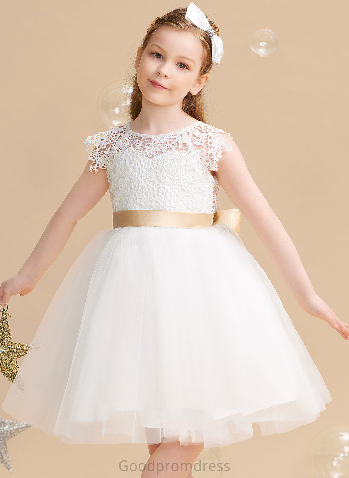 sash) Tulle/Lace Dress Scoop - Knee-length With Sleeves Wendy Flower Girl Dresses A-Line Short Flower Sash/Bow(s) Neck Girl (Undetachable