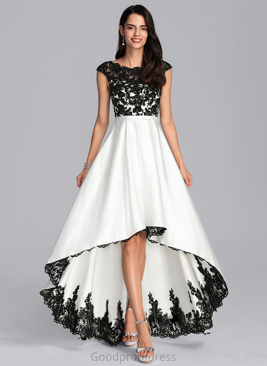 Ball-Gown/Princess Satin Asymmetrical Scoop Lace Aubrey Prom Dresses