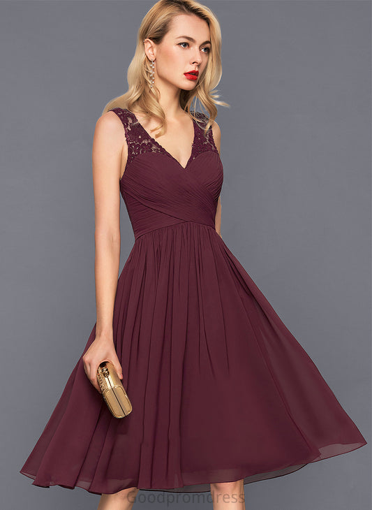 Fabric V-neck Silhouette Neckline Ruffle Embellishment Length A-Line Knee-Length Mackenzie Floor Length V-Neck Bridesmaid Dresses