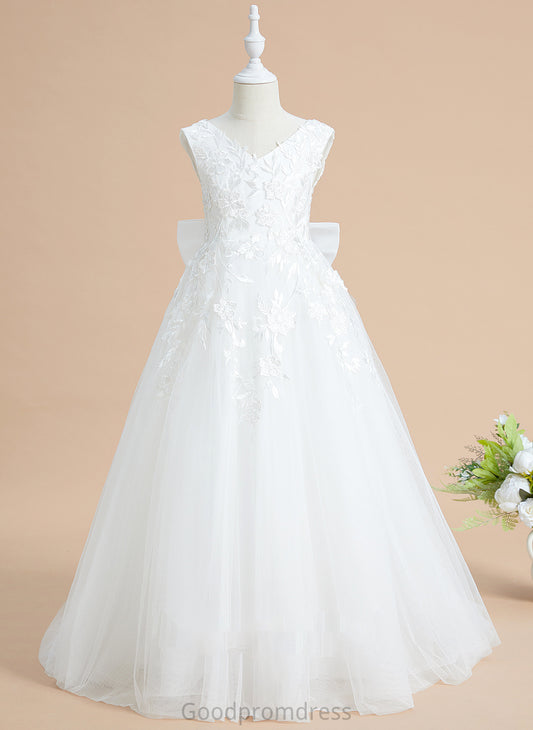 Carissa Bow(s) - Sleeveless Flower Girl Dresses Tulle/Lace Ball-Gown/Princess With Dress Girl Train V-neck Sweep Flower