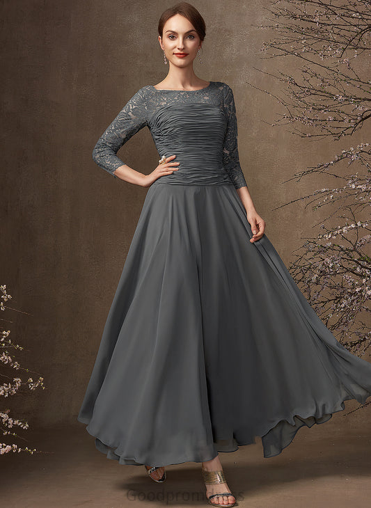 With Chiffon A-Line Dress the Neck Bride Scoop Lace Mother of the Bride Dresses Ankle-Length Ruffle of Mother Tracy