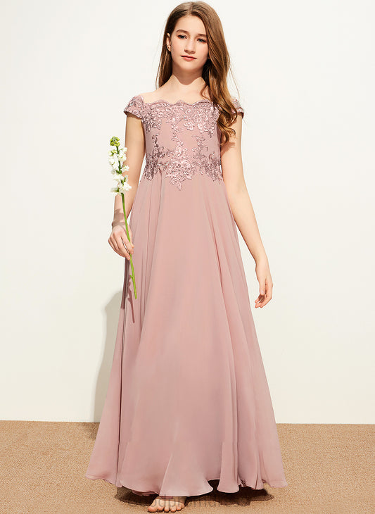 Floor-Length Miranda Chiffon Junior Bridesmaid Dresses Lace Off-the-Shoulder A-Line