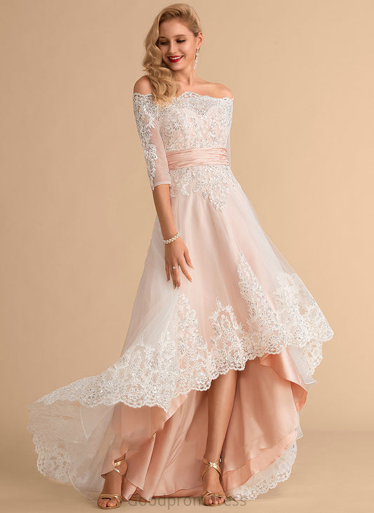 Lace A-Line With Wedding Dresses Amber Tulle Wedding Asymmetrical Sequins Dress Satin