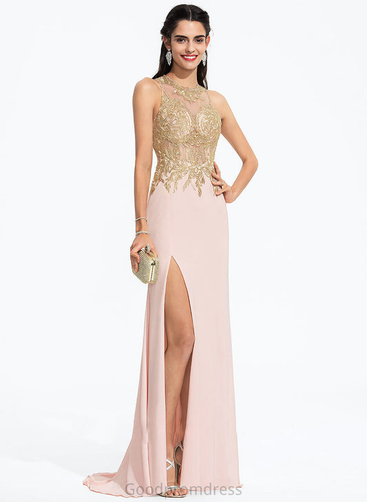 With Neck Sheath/Column Jersey Lizeth Sweep Sequins Lace Train Scoop Prom Dresses