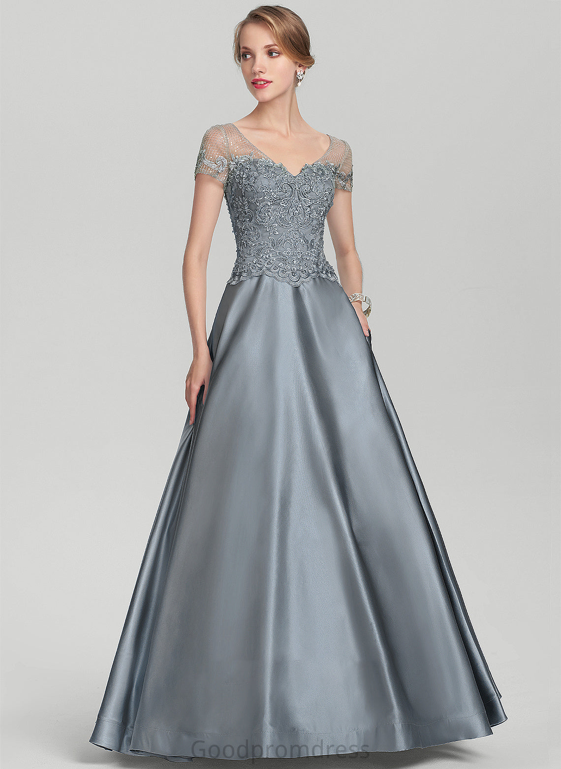 Floor-Length Satin Dress Beading With Bride V-neck Mother Daisy the Lace of Sequins Mother of the Bride Dresses A-Line