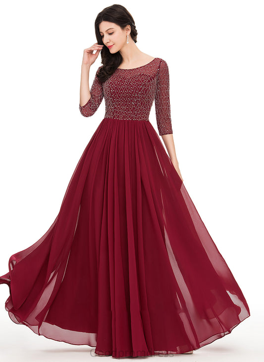 A-Line Sequins Lailah With Beading Floor-Length Neck Scoop Prom Dresses Chiffon