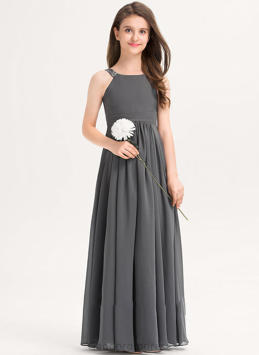 Ruffle Chiffon Floor-Length With Scoop Neck Estrella Lace Junior Bridesmaid Dresses A-Line