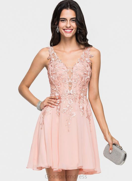 Homecoming Dresses Homecoming V-neck Liz Chiffon A-Line Beading With Dress Short/Mini Lace