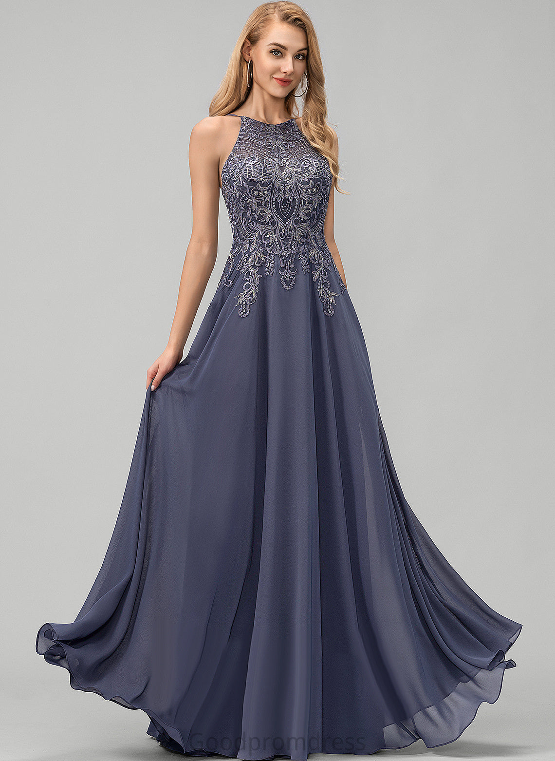 Prom Dresses Chiffon Sequins Floor-Length Lace With Tatum Scoop A-Line