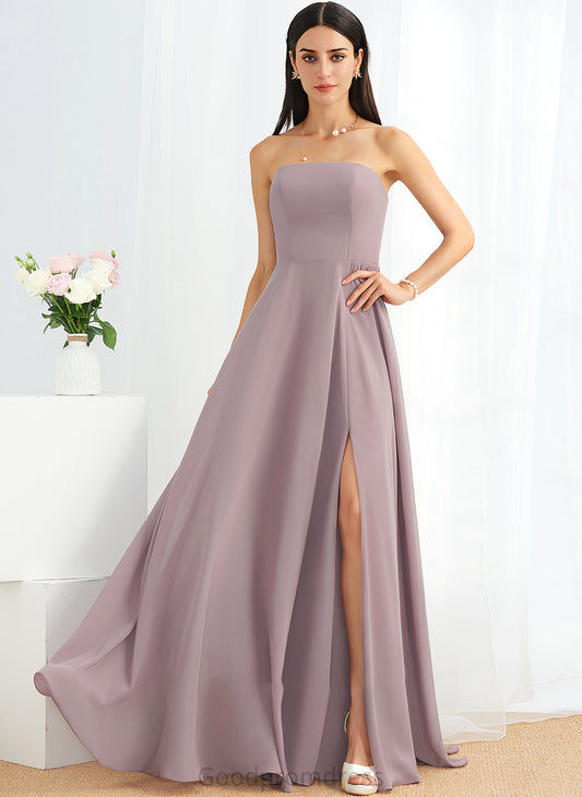 Embellishment Strapless Floor-Length Silhouette Length SplitFront Fabric Neckline A-Line Sanai Spaghetti Staps Sleeveless Bridesmaid Dresses