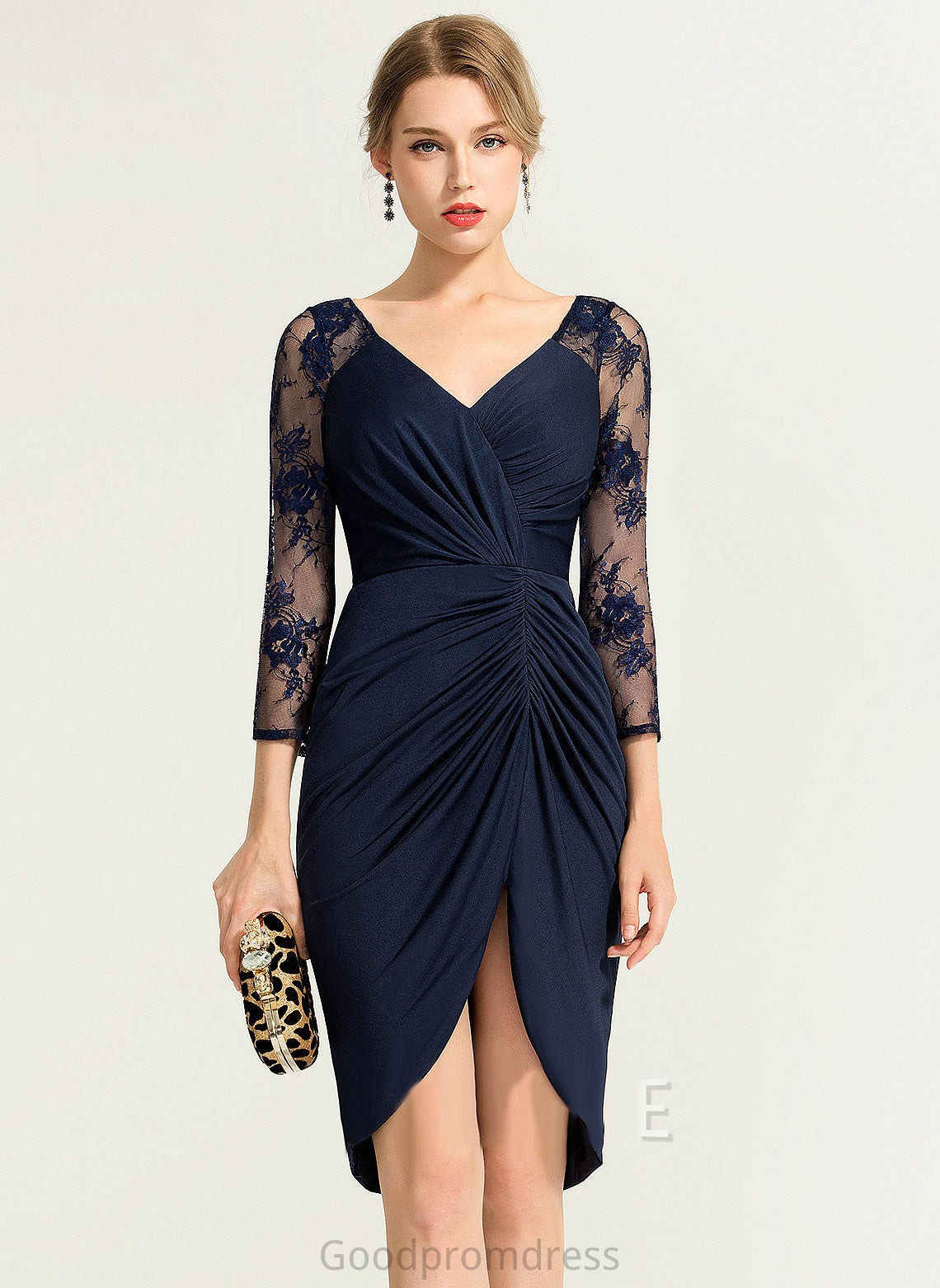 V-neck Lauryn Jersey Sheath/Column Asymmetrical Cocktail Dresses Dress Lace Ruffle Cocktail With