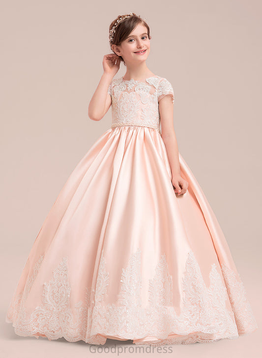 Aubrie - Neck Short Floor-length included) With NOT Gown Beading (Petticoat Ball Satin/Tulle/Lace Girl Scoop Flower Flower Girl Dresses Dress Sleeves