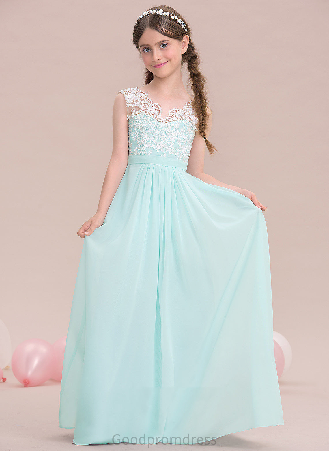 Patricia Floor-Length V-neck Junior Bridesmaid Dresses A-Line Chiffon