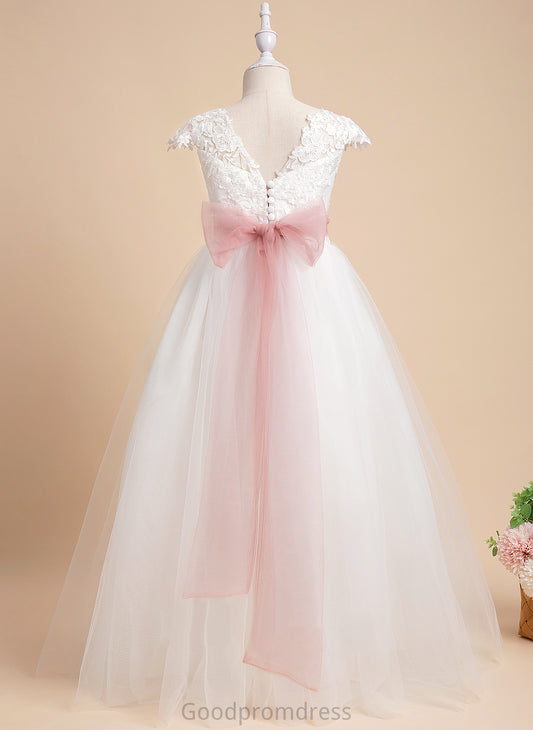 - Dress Floor-length Ella Scoop Neck With Lace Girl Lace/Sash Ball-Gown/Princess Flower Girl Dresses Flower Sleeveless