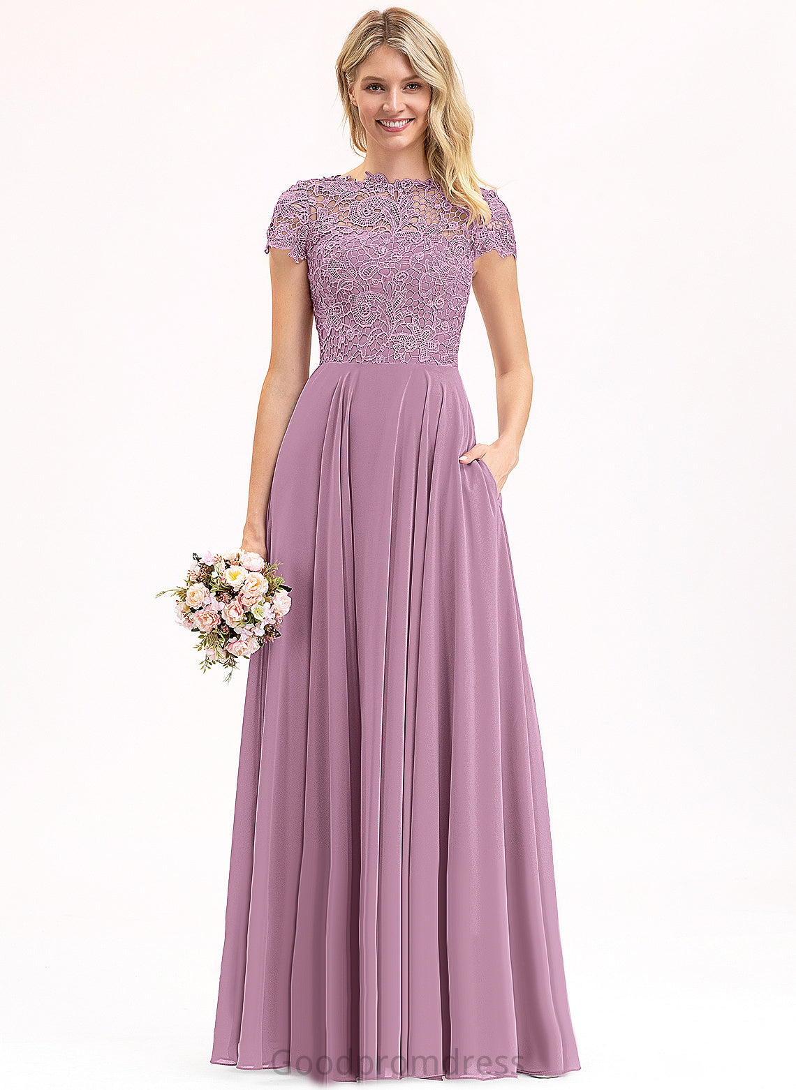 Taylor A-Line Scoop Floor-Length Prom Dresses Lace Chiffon