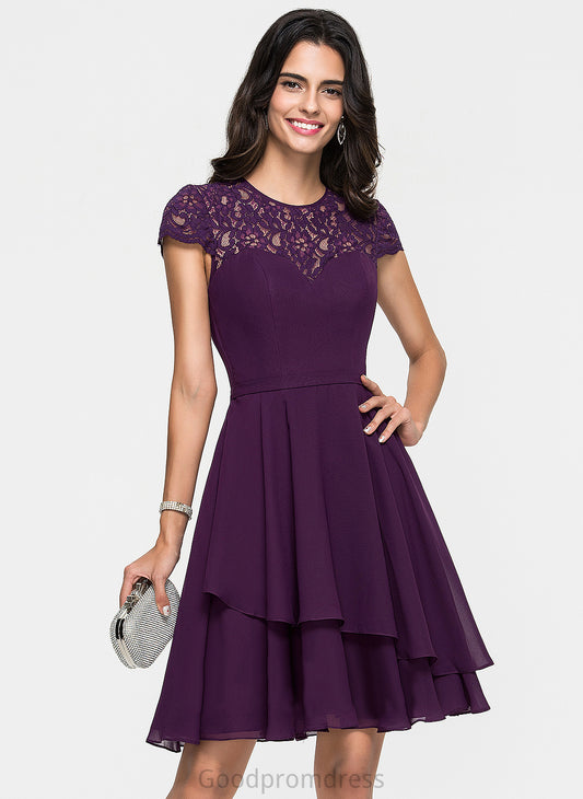 Scoop Homecoming Neck Lilianna Homecoming Dresses With Ruffles Knee-Length Lace Chiffon A-Line Cascading Dress