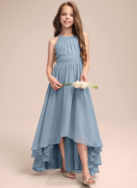 Asymmetrical Neck With Ruffle Junior Bridesmaid Dresses Cheryl A-Line Chiffon Bow(s) Scoop