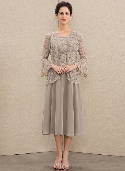 Chiffon Tea-Length of Sequins Mother of the Bride Dresses A-Line Neck With Bride Lace the Scoop Dress Mother Dayami