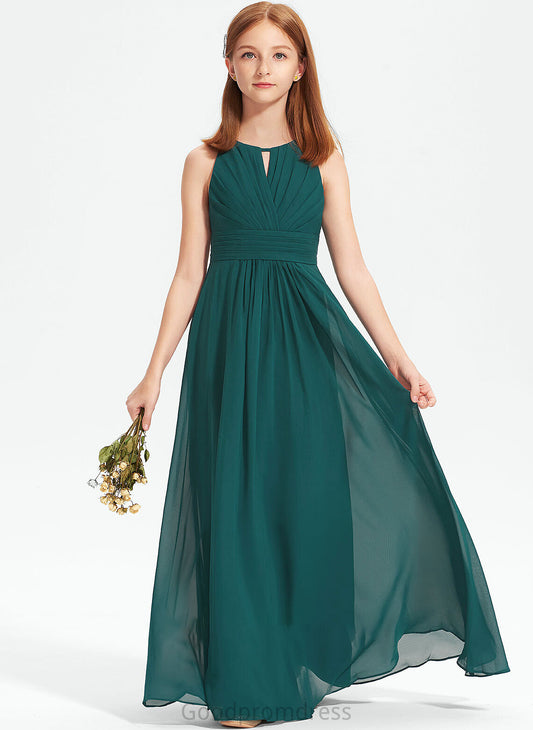 Floor-Length Scoop A-Line Junior Bridesmaid Dresses Ruffle With Chiffon Maddison Neck