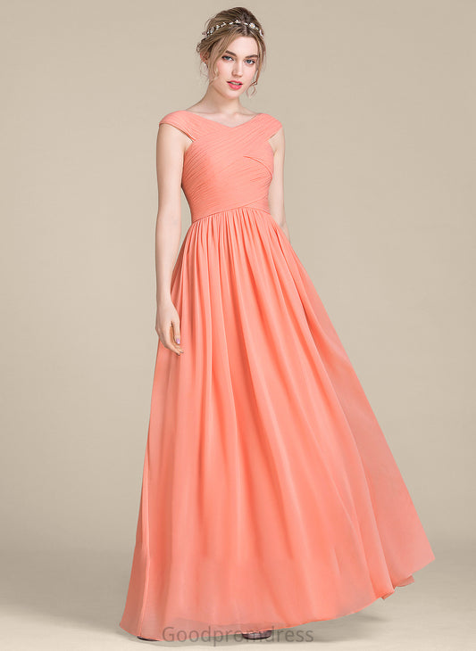 Floor-Length Ball-Gown/Princess V-neck Prom Dresses Ruffle With Alisha Chiffon