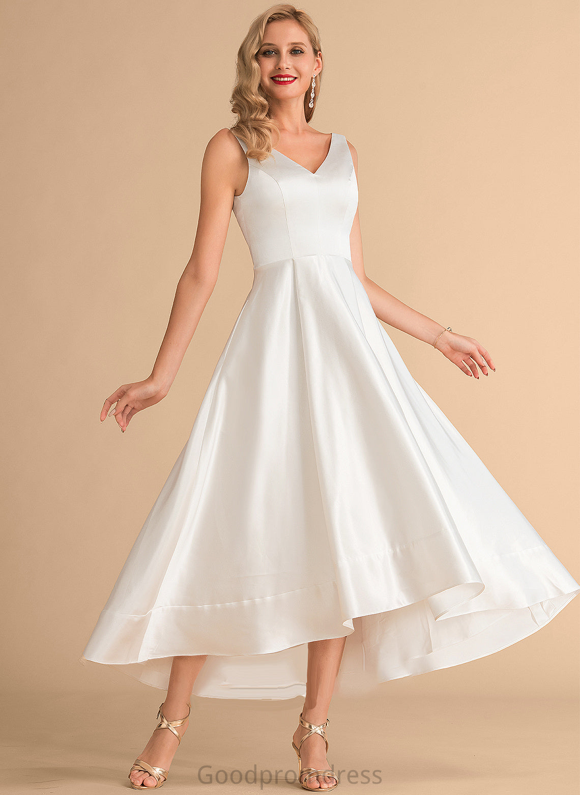 Satin A-Line Wedding Dresses Asymmetrical Wedding Madilyn Dress V-neck