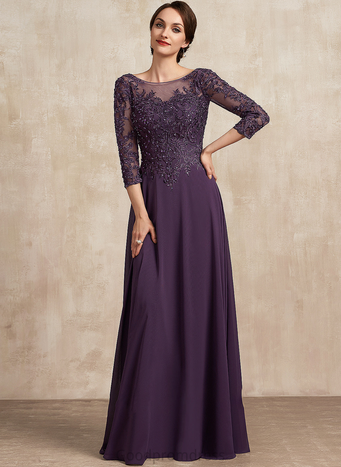 Samantha the A-Line Lace Scoop Mother of the Bride Dresses With Bride of Dress Neck Mother Chiffon Floor-Length Sequins