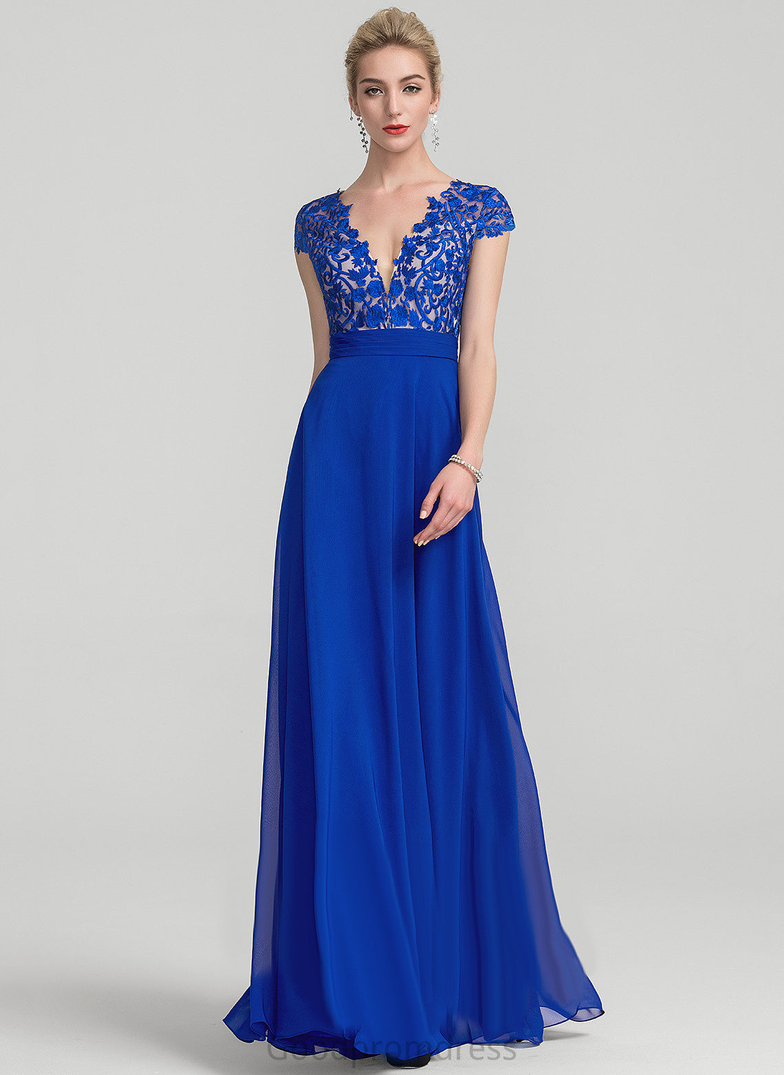 Lace Floor-Length A-Line Prom Dresses Chiffon Aleena V-neck