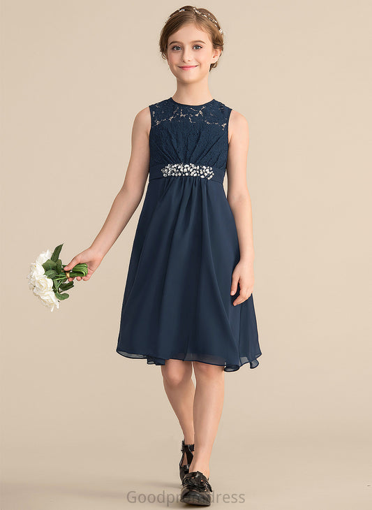 Chiffon With Junior Bridesmaid Dresses Knee-Length Neck Sequins Liz Bow(s) Scoop Beading A-Line Lace