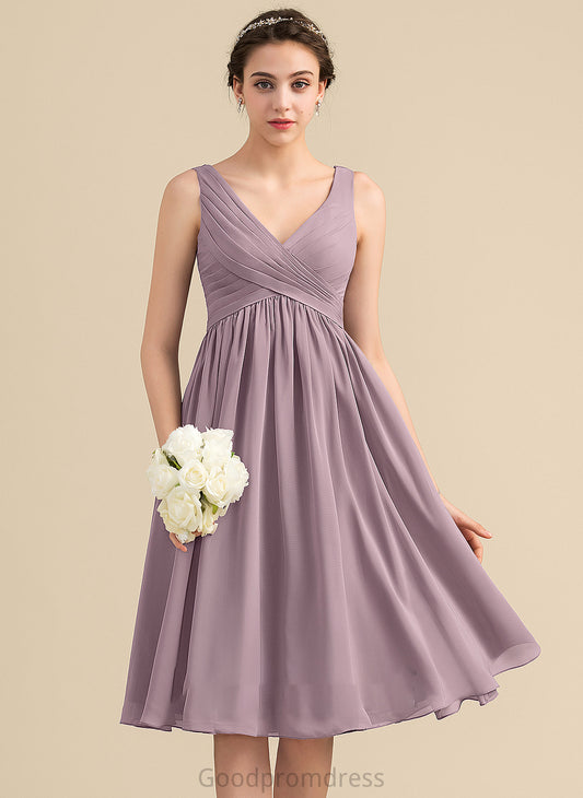 Fabric Length Neckline Silhouette Embellishment Empire V-neck CascadingRuffles Knee-Length Sanai Knee Length V-Neck Bridesmaid Dresses