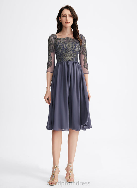 Lace Lace Cocktail Dresses A-Line Cocktail With Chiffon Neckline Knee-Length Square Dress Kayleigh