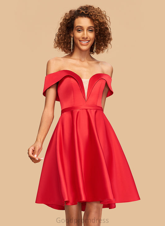 A-Line Homecoming Dresses Off-the-Shoulder Monica Satin Dress Short/Mini Homecoming