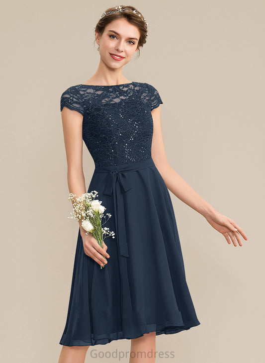 Izabella Lace Scoop Neck A-Line Homecoming With Homecoming Dresses Knee-Length Dress Chiffon Bow(s)