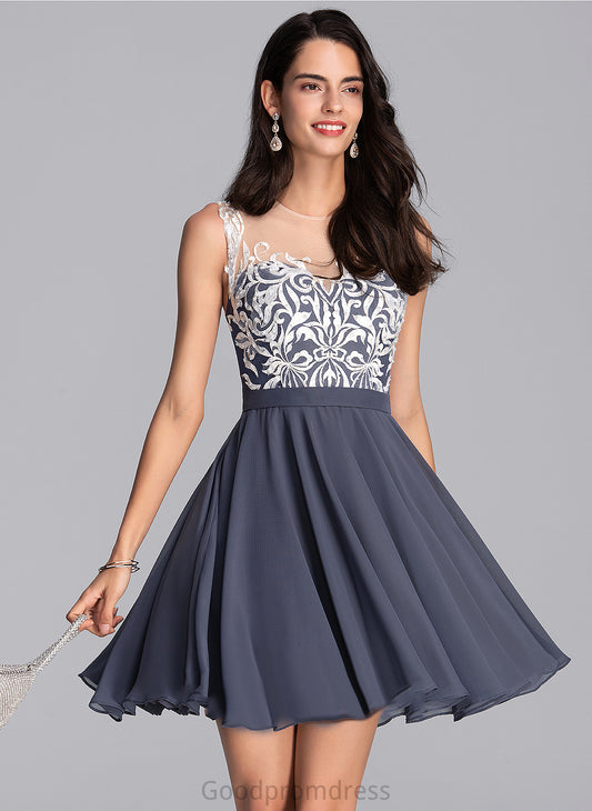 Emma Neck Dress Chiffon Homecoming Dresses With Lace Short/Mini A-Line Homecoming Scoop