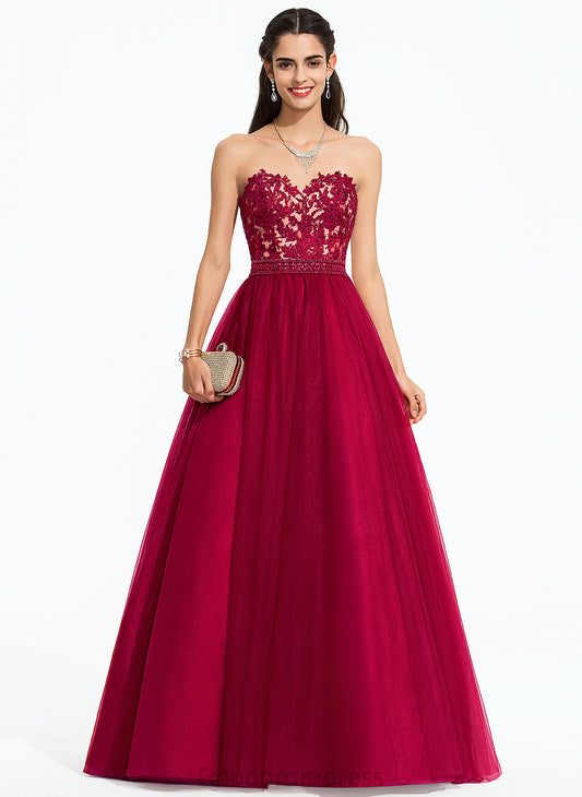 Ball-Gown/Princess With Tulle Prom Dresses Train Sequins Sweep Beading Sweetheart Kianna