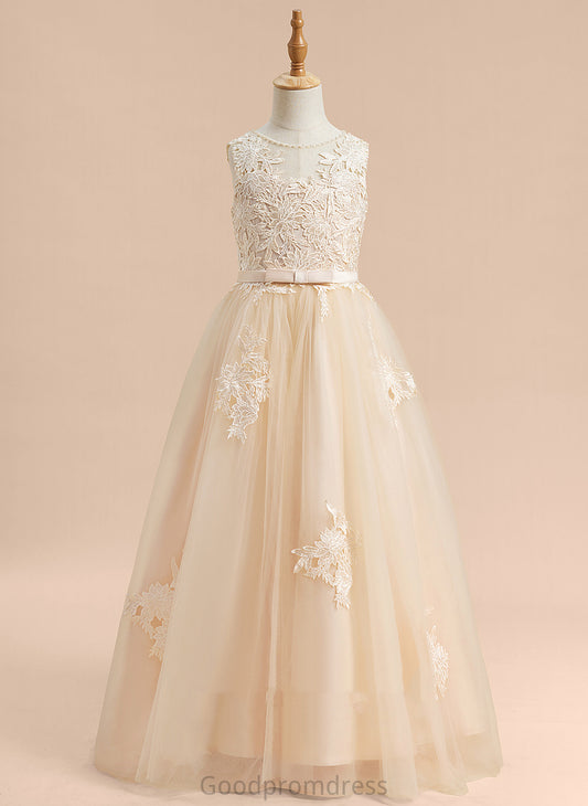 Ball-Gown/Princess Scoop Flower Flower Girl Dresses Dress Beading/Sequins/Bow(s) Girl With Floor-length Sleeveless Lauryn - Tulle/Lace Neck