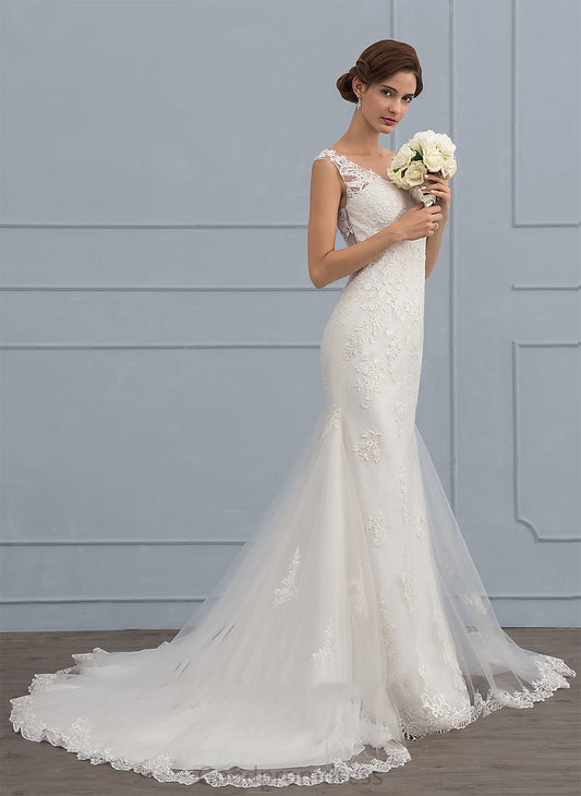 V-neck Tulle Dress Wedding Macie Train Wedding Dresses Court Trumpet/Mermaid