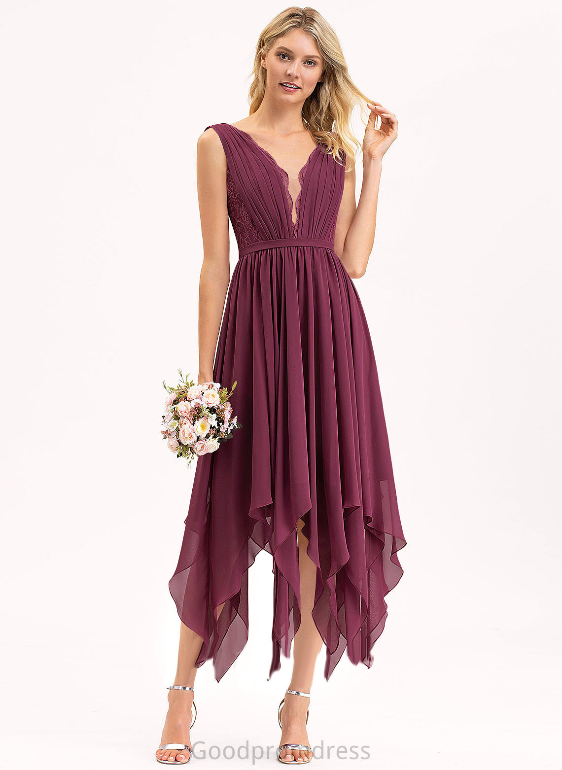 V-neck Ankle-Length Carolina Dress A-Line Cocktail Dresses Cocktail Lace Chiffon