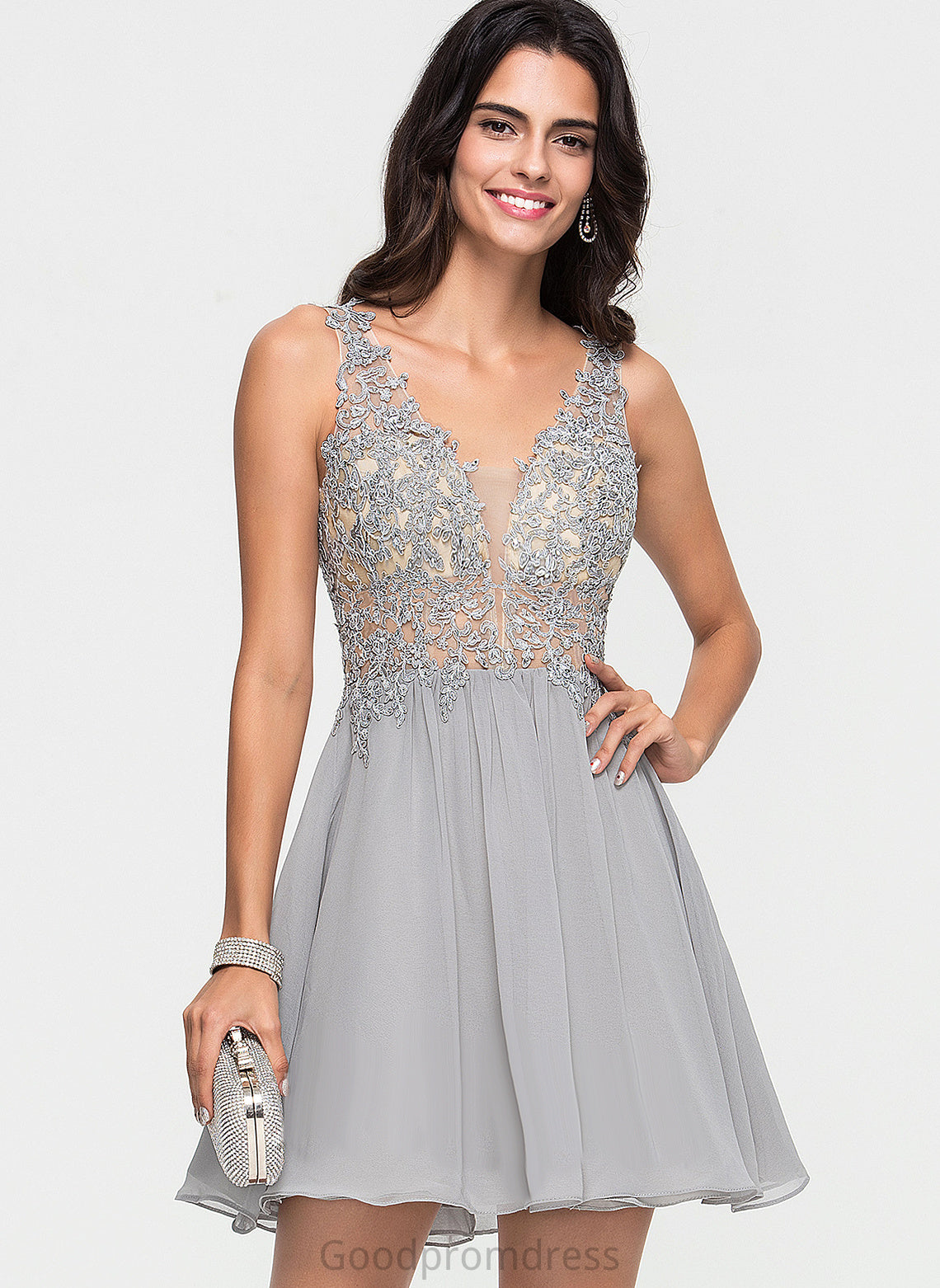 Homecoming Lace Homecoming Dresses With Lorelai Chiffon Beading A-Line V-neck Dress Short/Mini