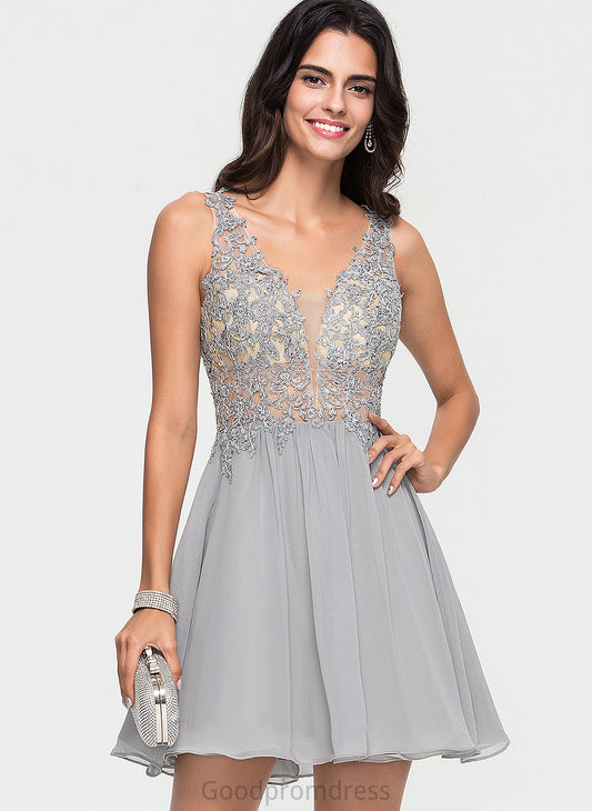 Homecoming Lace Homecoming Dresses With Lorelai Chiffon Beading A-Line V-neck Dress Short/Mini