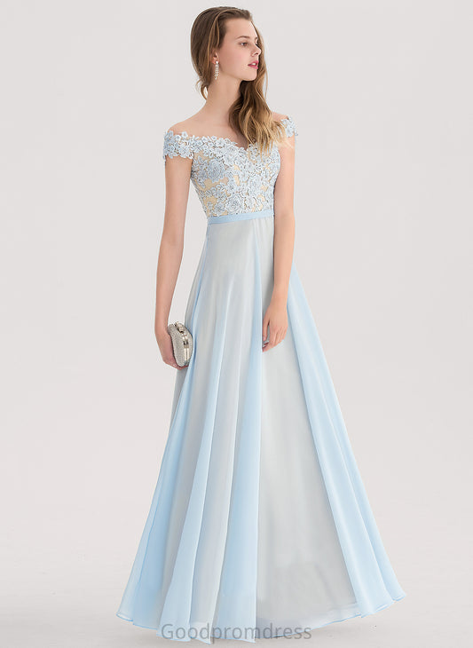 With Annabella Chiffon Off-the-Shoulder A-Line Floor-Length Sequins Prom Dresses Beading Lace