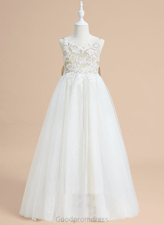 Satin/Tulle Lace/Bow(s) Dress Ball-Gown/Princess Floor-length With - Sleeveless V-neck Flower Flower Girl Dresses Girl Rubi