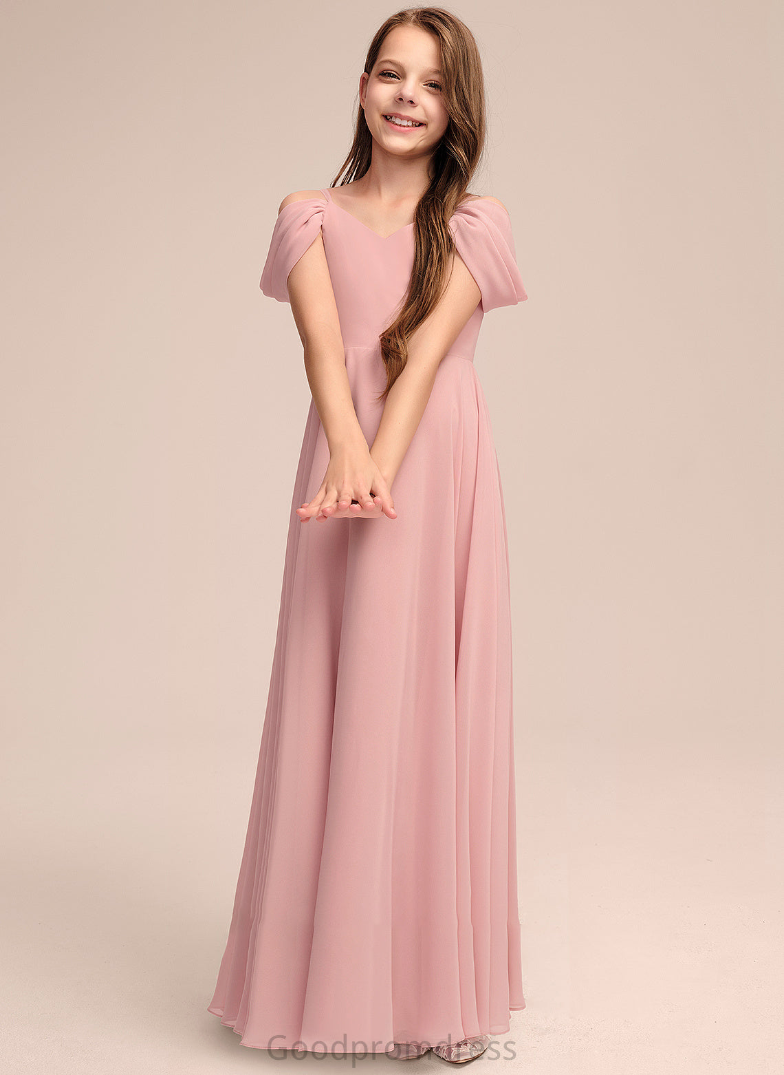 A-Line Floor-Length Ruffle With Chiffon Junior Bridesmaid Dresses V-neck Sierra