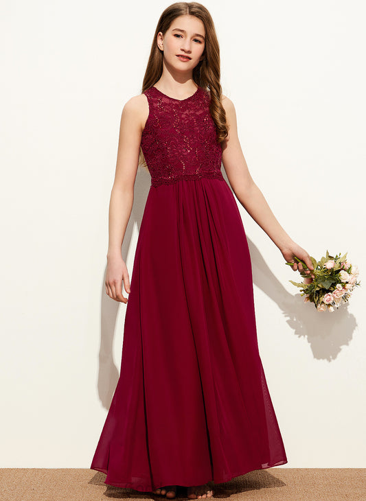 Sequins With Floor-Length Junior Bridesmaid Dresses Zara Chiffon Lace A-Line Scoop Neck