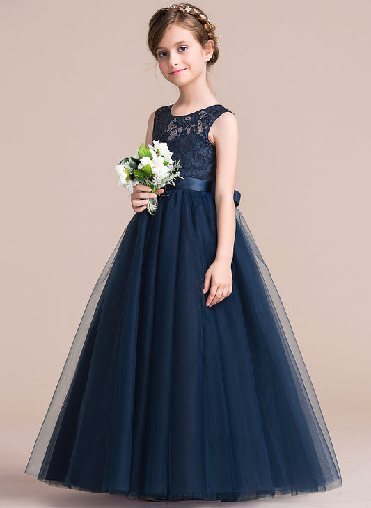 Jazlyn Junior Bridesmaid Dresses Ball-Gown/PrincessScoopNeckFloor-LengthTulleJuniorBridesmaidDressWithSash#126265