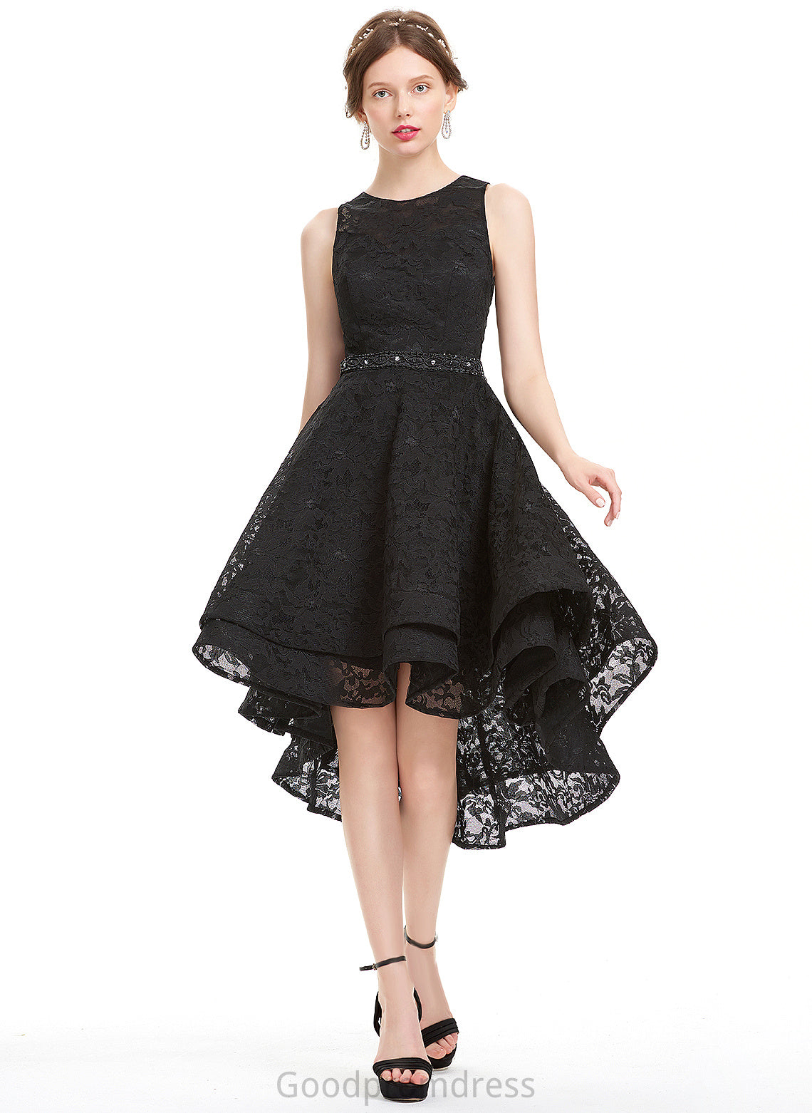 Lace A-Line Asymmetrical Beading Homecoming Dresses Neck With Dress Lace Scoop Lydia Homecoming